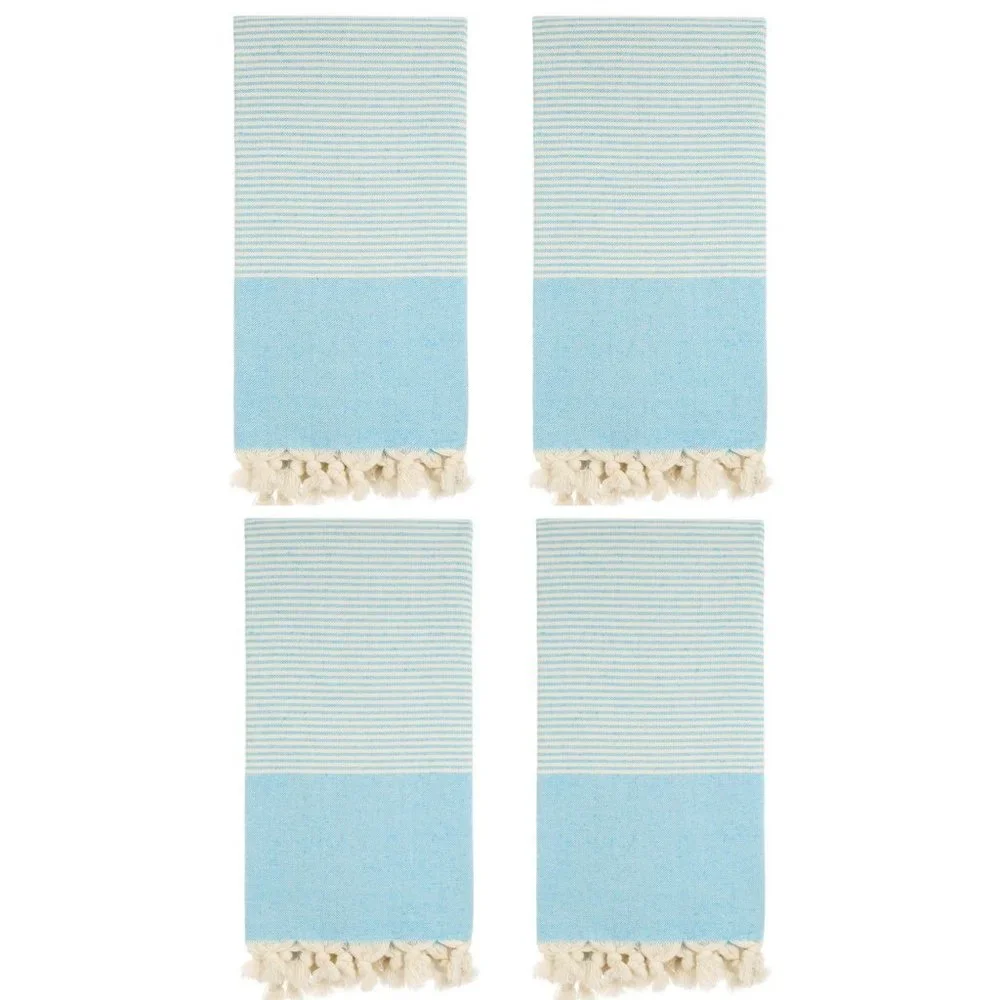 4 Sky Blue Striped Beach Bath Towels - 100% Turkish Cotton